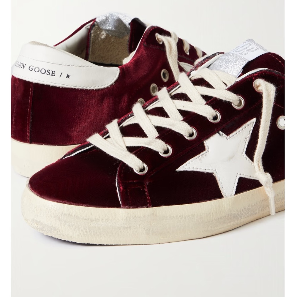 Golden Goose Super-Star distressed leather-trimmed velvet sneakers - Picture 4 of 9